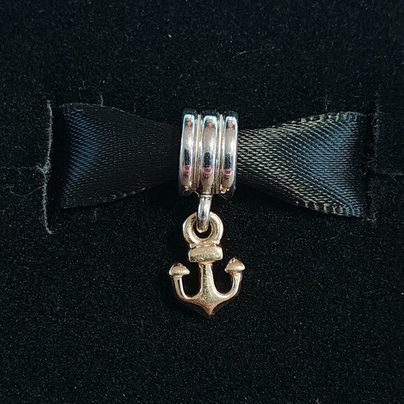 Authentic Pandora Anchor Dangle Charm 790225 Silver & 14K Gold - Picture 4 of 8